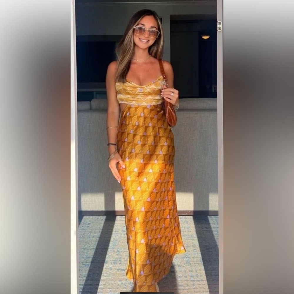 NWT House of Harlow 1960 x Revolve Yellow Geometric Shape Open Back Maxi - Picture 4 of 13